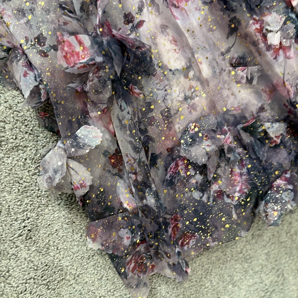 Marchesa Notte NEW Blouson Sleeve Foiled Floral Appliquéd 3D Organza Gown Sz 10 - Picture 11 of 16